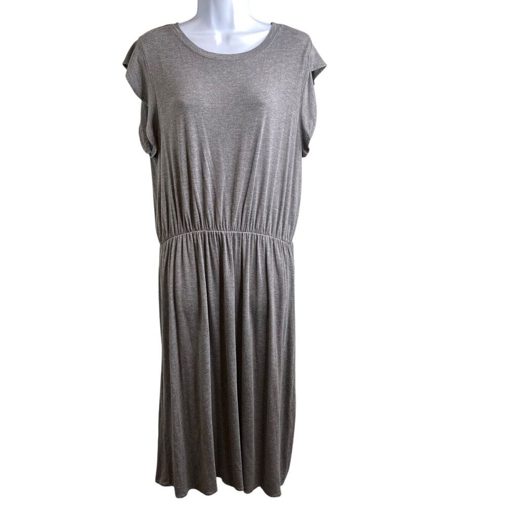 Theory Women's‎ Gray Drop Waist Midi Dress Size L Casual Boho Scandi Lagenlook
